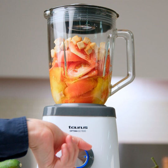 Taurus Optima Go 1500 Μπλέντερ με Γυάλινη Κανάτα 1.5 lt 1500W Λευκό