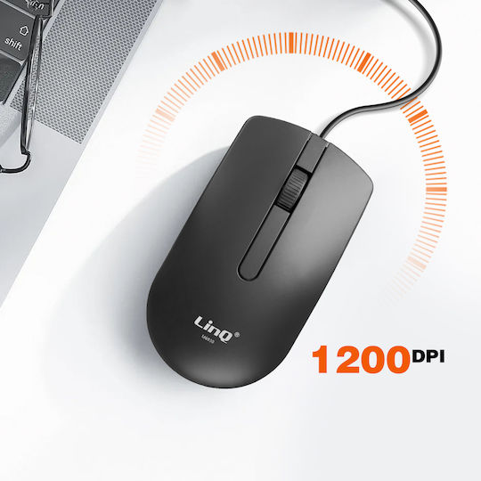Linq Mouse cu fir USB-C pentru PC MacBook 1200 DPI senzor optic cablu de 1.5 m negru