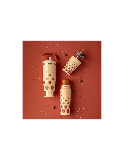 Nava "we Care" Thermos Cup Stainless Steel / Plastic BPA Free 350ml Brown Dots with Straw
