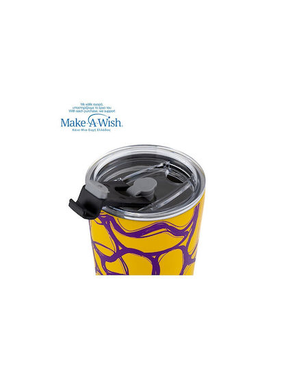 Nava "we Care" Thermos Cup Stainless Steel / Plastic BPA Free 350ml Yellow Print with Straw