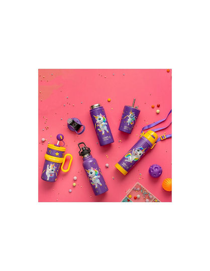 Nava "we Care" Ποτήρι Θερμός Ανοξείδωτο / Πλαστικό BPA Free 350ml Purple Unicorn με Καλαμάκι