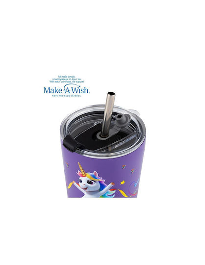 Nava "we Care" Ποτήρι Θερμός Ανοξείδωτο / Πλαστικό BPA Free 350ml Purple Unicorn με Καλαμάκι