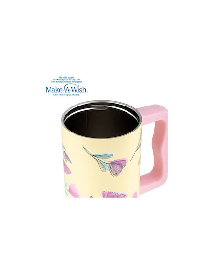 Nava "we Care" Handled Tumbler Θερμός Ανοξείδωτο / Πλαστικό 900ml Cream Floral με Καλαμάκι και Λαβή