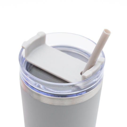 TnS Thermos Bottle Stainless Steel 600ml Grey with Straw