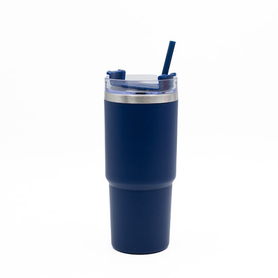 TnS Thermos Bottle Stainless Steel 600ml Blue with Straw