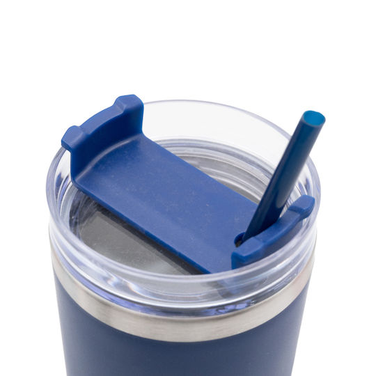 TnS Thermos Bottle Stainless Steel 600ml Blue with Straw