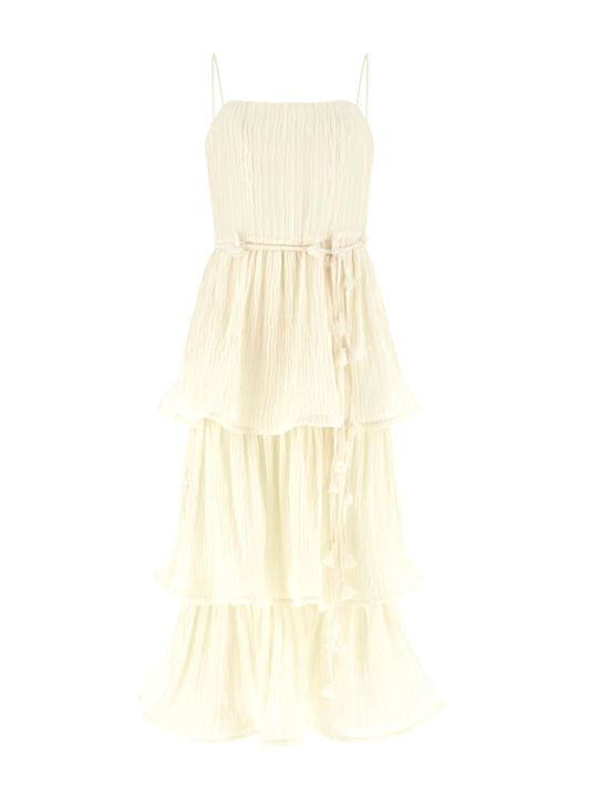 Summer Midi Slip Dress for Wedding Christening Strapless Open Back Beige