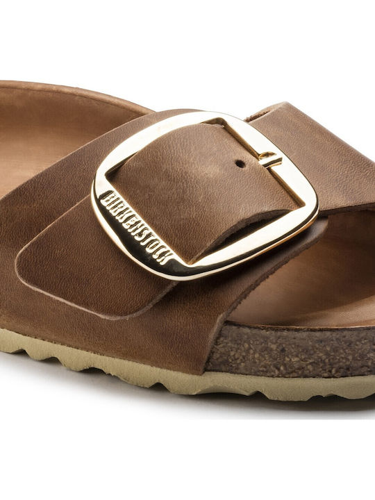 Madrid Big Buckle Oiled Leather Leather Women's Anatomic Sandals Cognac Narrow Fit