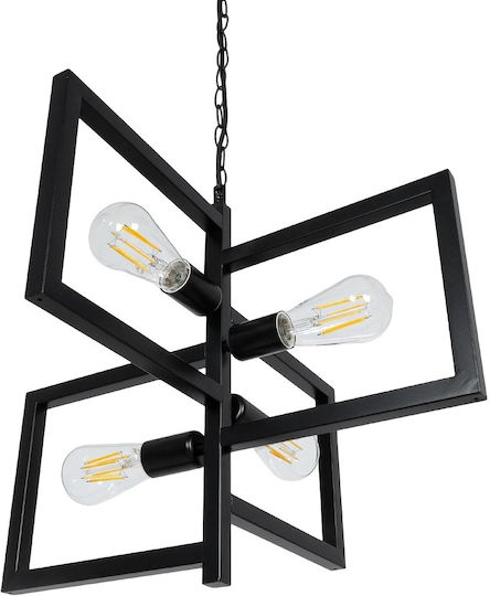GloboStar Loop Hängelampe Schwarz für 4 Lampen E27 52x52x42cm.