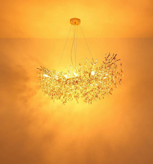 Globo Lighting Gold Ceiling Light with Crystals for 10 E14 Bulbs 100x45x120cm