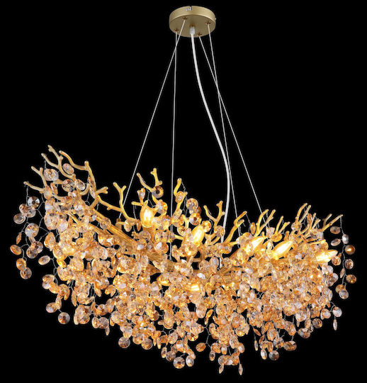 Globo Lighting Gold Ceiling Light with Crystals for 10 E14 Bulbs 100x45x120cm