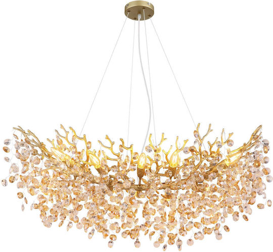 Globo Lighting Gold Ceiling Light with Crystals for 10 E14 Bulbs 100x45x120cm
