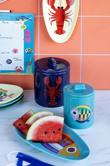 Kitsch Kitchen Βάζο για Καφέ / Τσάι / Ζάχαρη / Γενικής Χρήσης με Καπάκι από Πορσελάνη Μπλε 11.7x11.7x16.5cm