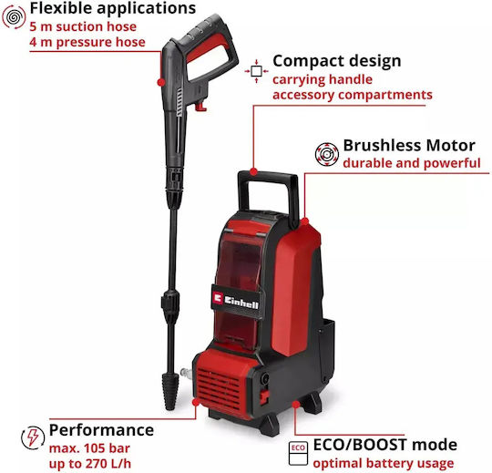 Einhell Hypresso 36/105 Πλυστικό Μπαταρίας 18V Solo με Πίεση 70bar