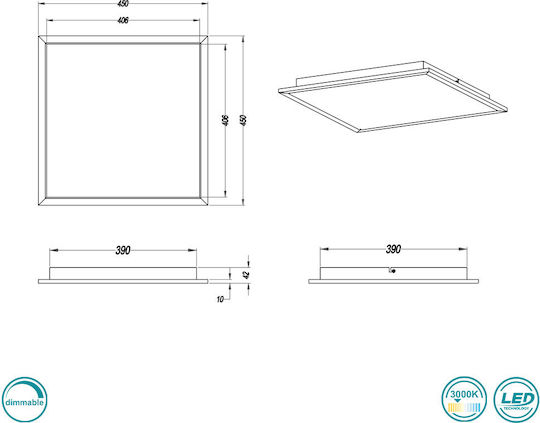 Trio Lighting Phoenix Platz Draußen LED Panel 24W mit Warmes Weiß Licht 3000K