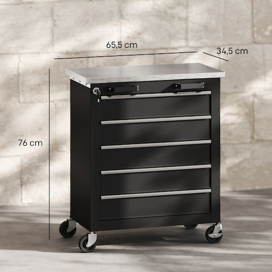 HomCom Rollbar Metallisch Werkzeugkiste