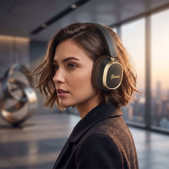 Guess Rectangle Metal Script Über Ohr Bluetooth Kopfhörer mit 2 Stunden Wiedergabezeit Braune