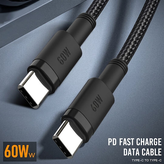Leewello USB 2.0 Cable USB-C Male - USB-C 60W PD Black 1m