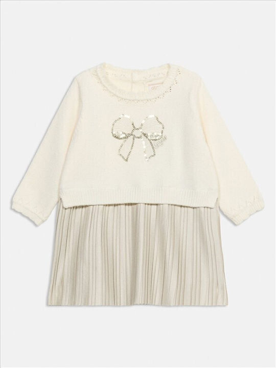 Mädchenkleid Langärmelig Set aus 2 Mit Slip Weiß