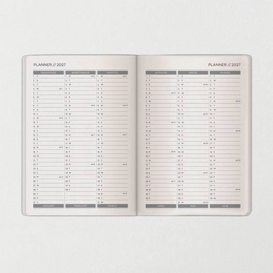 Type Center Εβδομαδιαία Ατζέντα A6 2027 Κίτρινη Δερμάτινη 10.5x14.8εκ. (με Προσωποποίηση)
