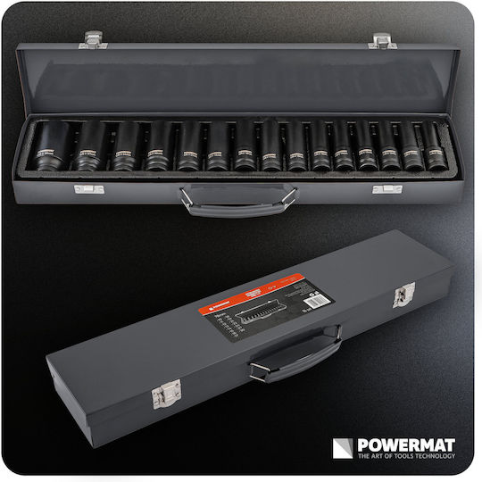 Powermat Καρυδάκια Αέρος Μακριά με Καρέ Υποδοχής 1/2", HEX Σετ 15τμχ
