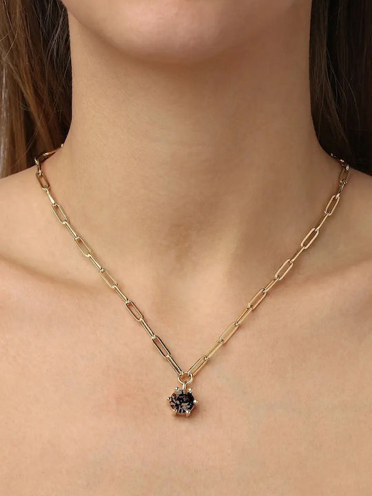 Dyrberg/Kern Solitaire Necklace Made of Gold Plated Steel Brown Dyrberg/Kern Solitaire Necklace Made of Gold Plated Steel Brown