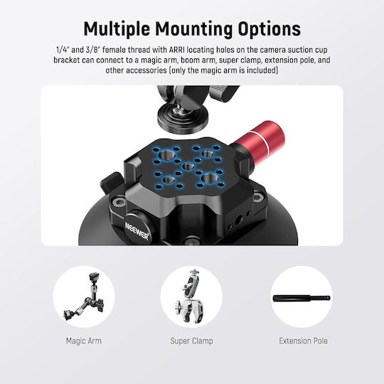 Suport Cu Ventuză Dslr 4.5 Inch Braț Magic Neewer Ca105 Pompă De Vid 60kg Suport 1/4 3/8 Filet Arri Gopro Insta360 Dji Adaptor Suport Pentru Telefon Mobil Inclus Aluminiu