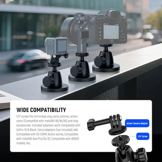 Neewer Basics Gp-101 Suport Magnetic Pentru Dslr Camere De Acțiune Cap Bilă Rotativ 360 De Grade Bază Cu 6 Magneți Protecție Din Silicon Împotriva Zgârieturilor Filet De 1/4 Inch Compatibil Gopro Insta360