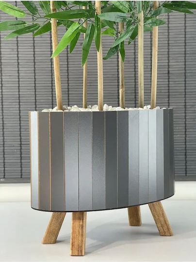 Stewehome Decorative Bamboo Tree Dense Artificial Leaves Wooden Elliptical Base Legs 35.5x20x26 Cm