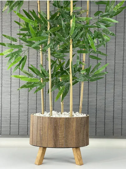 Stewehome Arbore De Bambus Decorativ Cu Bază Din Lemn Împletită Ovală Frunze Artificiale Deasă