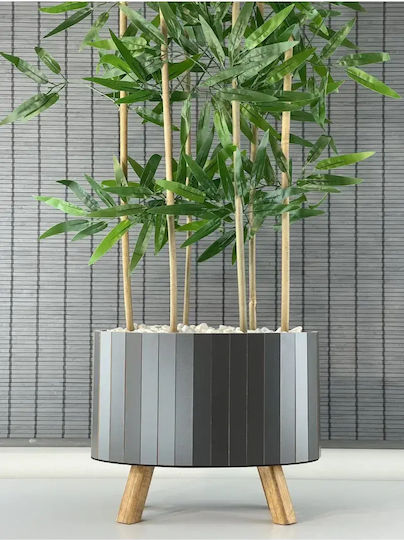Stewehome Dekoratives Bambusbaum Mit Dichten Künstlichen Blättern Holztopf Mit Elliptischer Basis