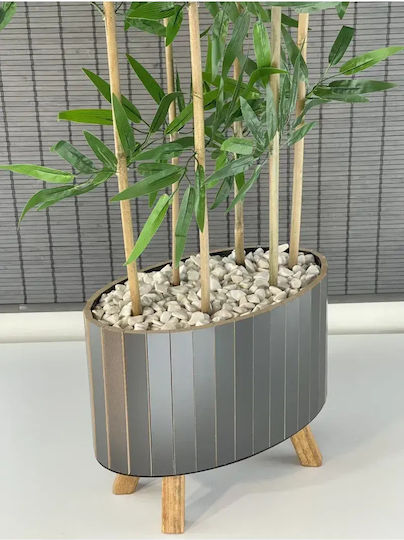 Stewehome Dekoratives Bambusbaum Mit Dichten Künstlichen Blättern Holztopf Mit Elliptischer Basis