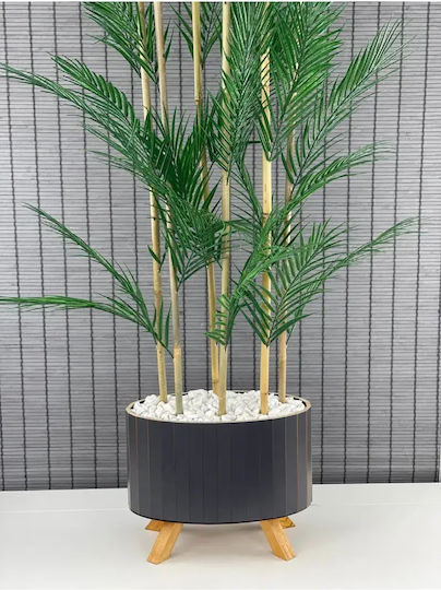 SteweHome Decorative Potted Areca Palm with Artificial Leaves Wooden Elliptical Base 6 Trunks