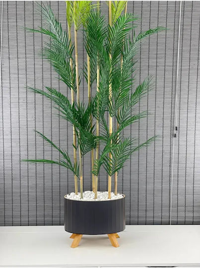 SteweHome Decorative Potted Areca Palm with Artificial Leaves Wooden Elliptical Base 6 Trunks