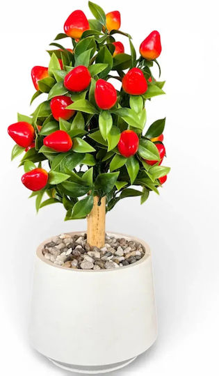 SteweHome Dekorative künstliche Blumen & Pflanzen Zitronenbaum Weiß Topfpflanze Beton Bambus Details Stein
