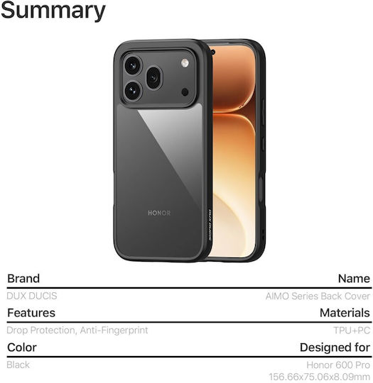 Θήκη Honor 600 Pro 5g 5g Dux Ducis Aimo Series Σκληρή Πλάτη Pc+tpu Μαύρο