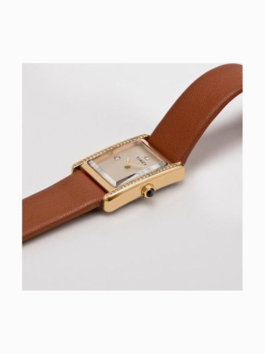 Timex Дамски Часовник 24mm Кварцов с Кафява Кожена Каишка Timex Дамски Часовник 24mm Кварцов с Кафява Кожена Каишка