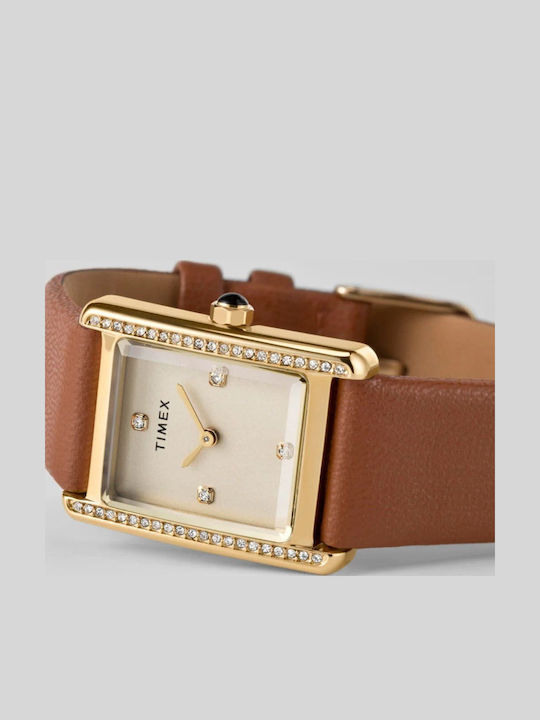 Timex Дамски Часовник 24mm Кварцов с Кафява Кожена Каишка