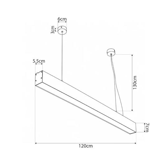 kelvo LED Commercial Linear Ceiling Lighting 72W Warm White IP20 with Adjustable Intensity L120xH7cm