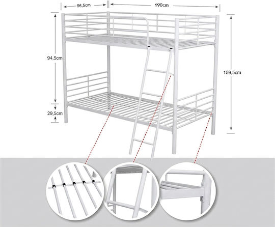 Kids Bed Bunk Single with Mattress White 90x190cm