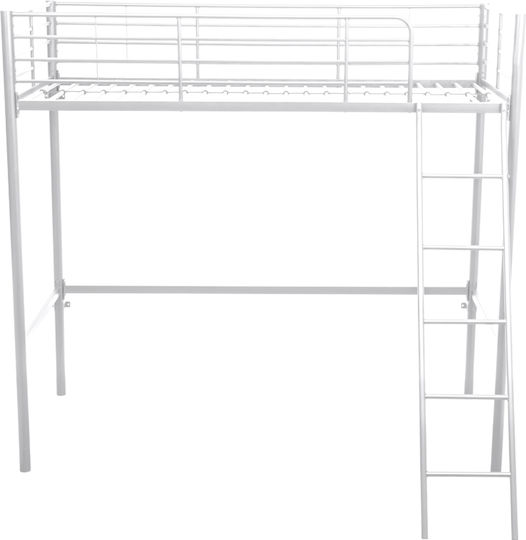 Pat pentru copii Loft Bed Single cu saltea Alb 90x200cm
