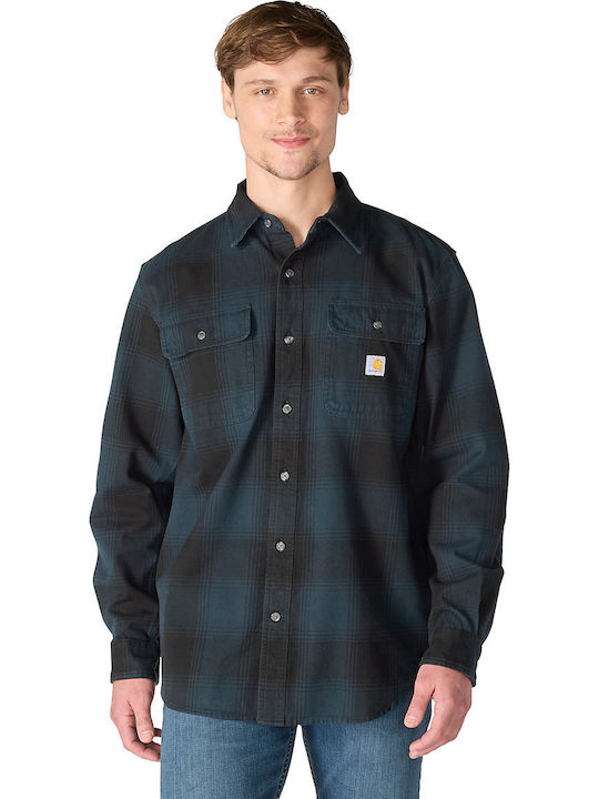Carhartt Дълъг Ръкав Фланелена Риза Широка Кройка Каре Deep Smoke Blue