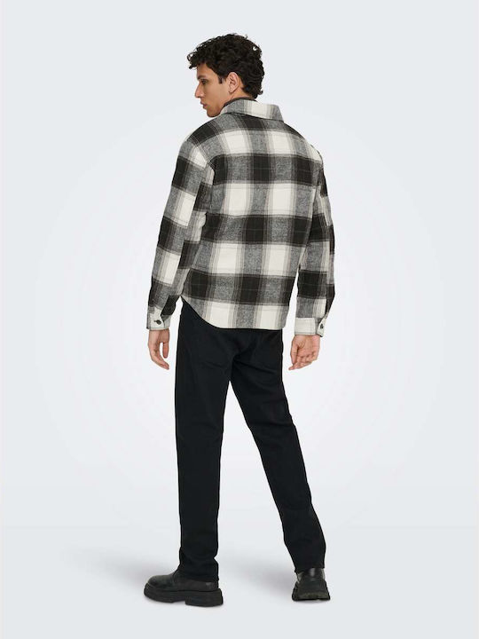 Langärmeliges Overshirt in Normale Passform Schwarz / Weiß
