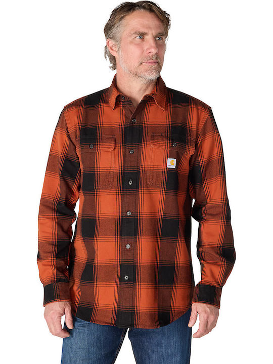Carhartt Дълъг Ръкав Фланелена Риза Широка Кройка Каре Homestead Red