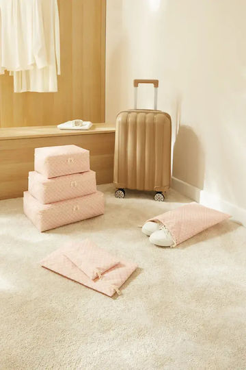 Stewehome Suitcase Organizer Set Cotton Checkered Pattern Set of 6 Pieces 32x25x25 Cm