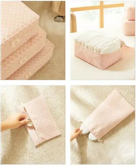 Stewehome Suitcase Organizer Set Cotton Checkered Pattern Set of 6 Pieces 32x25x25 Cm