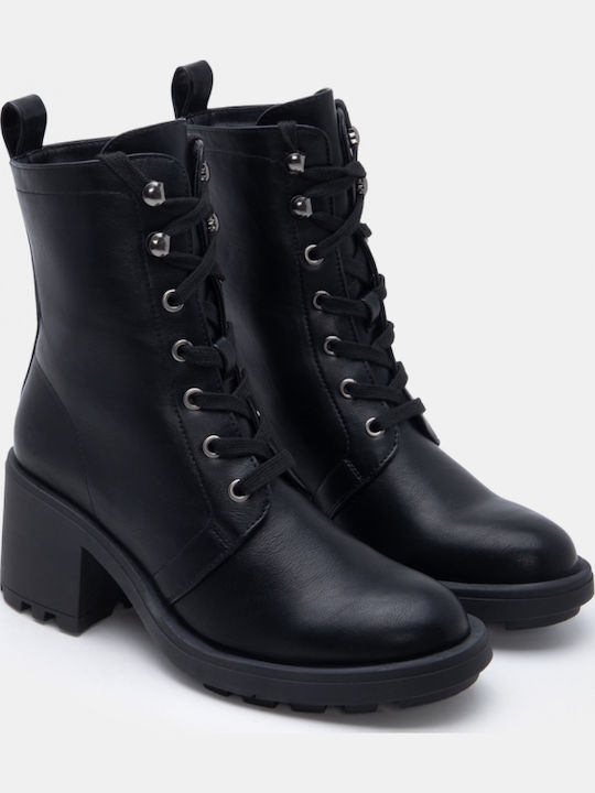 Wildleder Damen Kampfstiefel mit Mittelhohem Absatz Schwarz