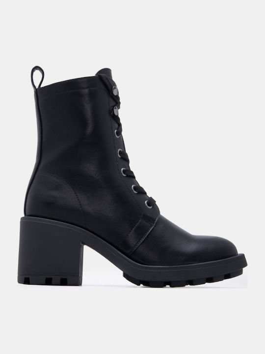 Wildleder Damen Kampfstiefel mit Mittelhohem Absatz Schwarz
