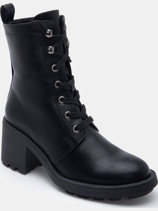 Wildleder Damen Kampfstiefel mit Mittelhohem Absatz Schwarz