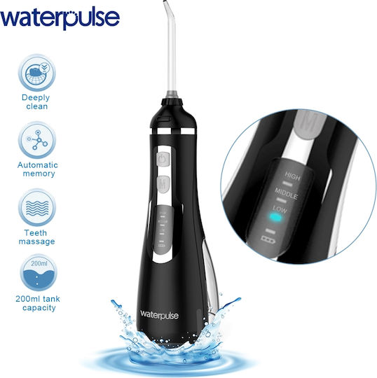 Waterpulse V500 Irigator Bucal 200ml Reîncărcabil cu Husă de Călătorie Negru WTP-V500-BLCK